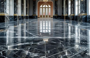 Polished black marble hallway