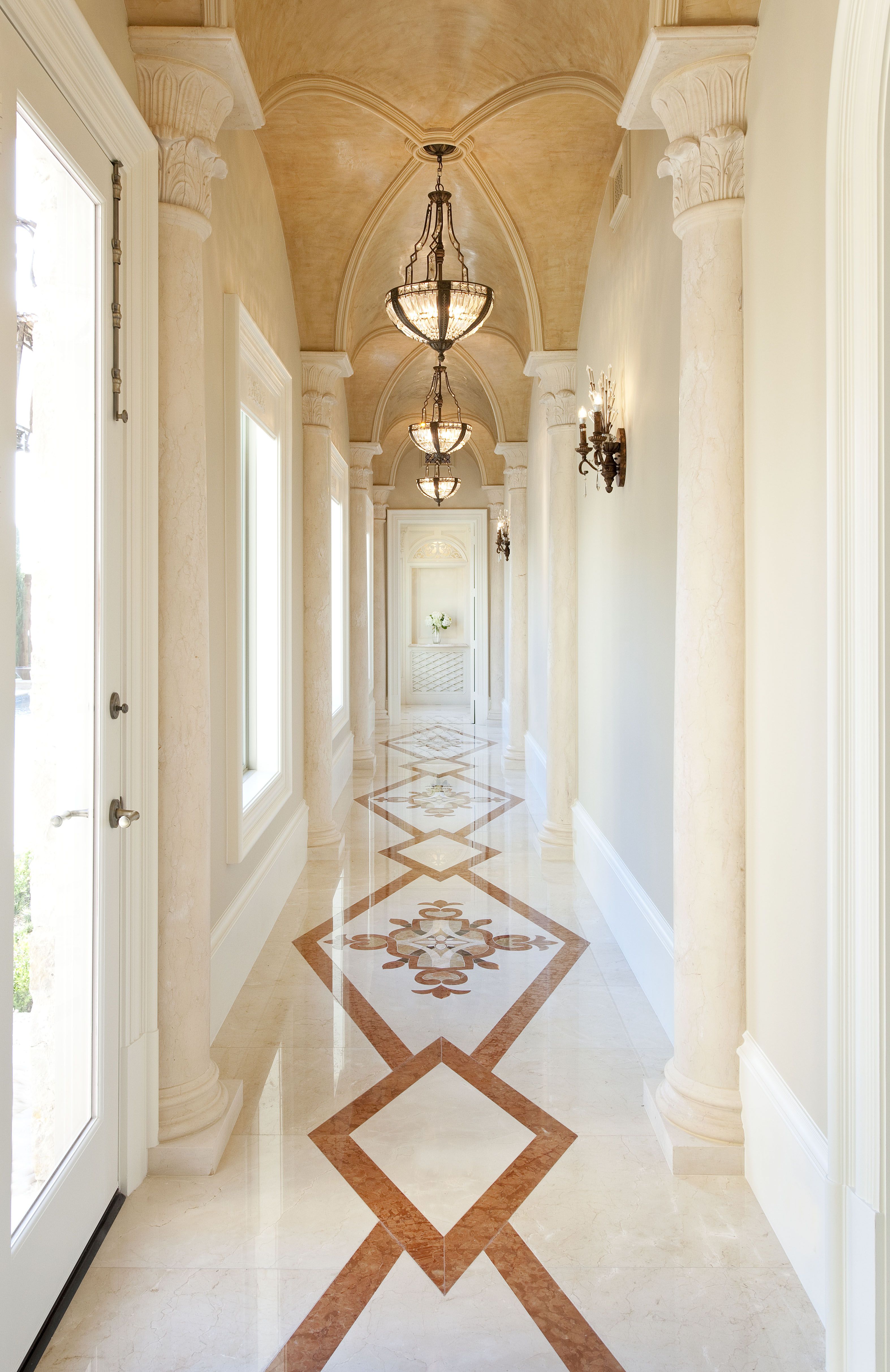 Restored marble floor in luxury living room